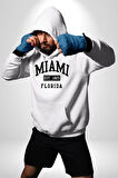 Miami Florida Erkek Kadın Beyaz Dijital Baskılı Kapüşonlu Sweatshirt Hoodie