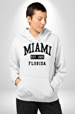 Miami Florida Erkek Kadın Beyaz Dijital Baskılı Kapüşonlu Sweatshirt Hoodie