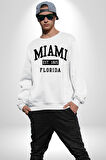 Miami Florida Erkek Kadın Unisex Dijital Baskılı Beyaz Sweatshirt