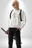 Boyanabilir Maskı Sokak Stili Erkek Kadın Unisex Dijital Baskılı Beyaz Sweatshirt