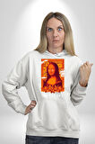 Yeni Nesil Monalisa Erkek Kadın Beyaz Dijital Baskılı Kapüşonlu Sweatshirt Hoodie