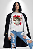 Uyan Ve Para Kazanmaya Başla Sokak Style Erkek Kadın Unisex Dijital Baskılı Beyaz Sweatshirt