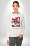 Uyan Ve Para Kazanmaya Başla Sokak Style Erkek Kadın Unisex Dijital Baskılı Beyaz Sweatshirt