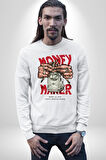 Uyan Ve Para Kazanmaya Başla Sokak Style Erkek Kadın Unisex Dijital Baskılı Beyaz Sweatshirt