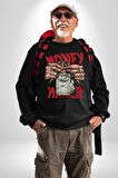 Uyan Ve Para Kazanmaya Başla Sokak Style Erkek Kadın Unisex Dijital Baskılı Siyah Sweatshirt