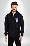 Sadece Piskoloji Erkek Kadın Siyah Fermuarlı Baskılı Hırka Sweatshirt