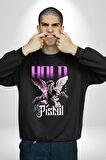 Sokak Stili Katil Aşk Meleği Erkek Kadın Unisex Dijital Baskılı Siyah Sweatshirt