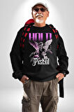 Sokak Stili Katil Aşk Meleği Erkek Kadın Unisex Dijital Baskılı Siyah Sweatshirt