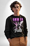 Sokak Stili Katil Aşk Meleği Erkek Kadın Unisex Dijital Baskılı Siyah Sweatshirt