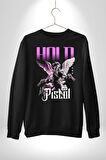 Sokak Stili Katil Aşk Meleği Erkek Kadın Unisex Dijital Baskılı Siyah Sweatshirt