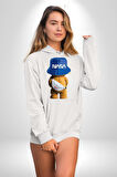 Nasa Moda Trend Ayı Teddy Bel Çantası Erkek Kadın Beyaz Dijital Baskılı Kapüşonlu Sweatshirt Hoodie