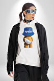 Nasa Moda Trend Ayı Teddy Bel Çantası Erkek Kadın Beyaz Dijital Baskılı Kapüşonlu Sweatshirt Hoodie
