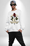 Gözlüklü Kedi Çift Tasarım Erkek Kadın Unisex Dijital Baskılı Beyaz Sweatshirt