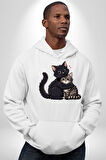 Gül Tasarım Wardiere Erkek Kadın Beyaz Dijital Baskılı Kapüşonlu Sweatshirt Hoodie