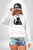 Gül Tasarım Wardiere Erkek Kadın Beyaz Dijital Baskılı Kapüşonlu Sweatshirt Hoodie