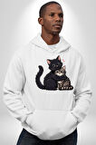 Gül Tasarım Wardiere Erkek Kadın Beyaz Dijital Baskılı Kapüşonlu Sweatshirt Hoodie