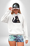 Gül Tasarım Wardiere Erkek Kadın Beyaz Dijital Baskılı Kapüşonlu Sweatshirt Hoodie