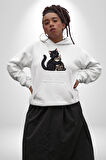 Gül Tasarım Wardiere Erkek Kadın Beyaz Dijital Baskılı Kapüşonlu Sweatshirt Hoodie