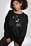 Gül Tasarım Wardiere Erkek Kadın Unisex Dijital Baskılı Siyah Sweatshirt