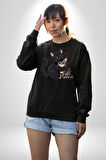 Gül Tasarım Wardiere Erkek Kadın Unisex Dijital Baskılı Siyah Sweatshirt