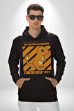Kucaklaşan Kediler Tasarım Erkek Kadın Siyah Dijital Baskılı Kapüşonlu Sweatshirt Hoodie