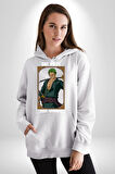 One Piece Anime Roronoa Zoro Erkek Kadın Beyaz Dijital Baskılı Kapüşonlu Sweatshirt Hoodie