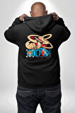 One Piece Luffy Anime Erkek Kadın Siyah Ön Sırt Baskılı Kapüşonlu Sweatshirt Hoodie