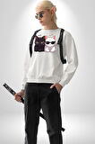 Deadpool Kahvaltı Tasarım Erkek Kadın Unisex Dijital Baskılı Beyaz Sweatshirt