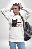 Deadpool Kahvaltı Tasarım Erkek Kadın Unisex Dijital Baskılı Beyaz Sweatshirt