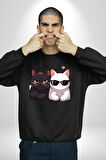 Deadpool Kahvaltı Tasarım Erkek Kadın Unisex Dijital Baskılı Siyah Sweatshirt