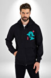 Luffy Korsan Gemisi Erkek Kadın Siyah Fermuarlı Baskılı Hırka Sweatshirt