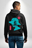 Luffy Korsan Gemisi Erkek Kadın Siyah Ön Sırt Baskılı Kapüşonlu Sweatshirt Hoodie