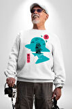 Luffy Korsan Gemisi Erkek Kadın Unisex Dijital Baskılı Beyaz Sweatshirt