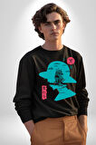 Luffy Korsan Gemisi Erkek Kadın Unisex Dijital Baskılı Siyah Sweatshirt