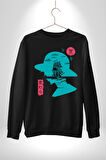 Luffy Korsan Gemisi Erkek Kadın Unisex Dijital Baskılı Siyah Sweatshirt