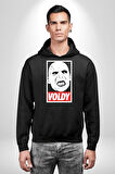 Voldy Karakter Minimal Tasarım Erkek Kadın Siyah Dijital Baskılı Kapüşonlu Sweatshirt Hoodie