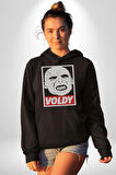Voldy Karakter Minimal Tasarım Erkek Kadın Siyah Dijital Baskılı Kapüşonlu Sweatshirt Hoodie