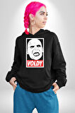 Voldy Karakter Minimal Tasarım Erkek Kadın Siyah Dijital Baskılı Kapüşonlu Sweatshirt Hoodie