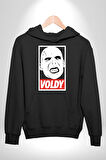 Voldy Karakter Minimal Tasarım Erkek Kadın Siyah Dijital Baskılı Kapüşonlu Sweatshirt Hoodie