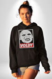 Voldy Karakter Minimal Tasarım Erkek Kadın Siyah Dijital Baskılı Kapüşonlu Sweatshirt Hoodie