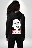 Voldy Karakter Minimal Tasarım Erkek Kadın Siyah Ön Sırt Baskılı Kapüşonlu Sweatshirt Hoodie