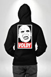 Voldy Karakter Minimal Tasarım Erkek Kadın Siyah Ön Sırt Baskılı Kapüşonlu Sweatshirt Hoodie