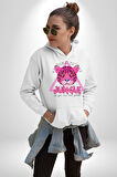 Neon Jungle Leopar Tasarım Erkek Kadın Beyaz Dijital Baskılı Kapüşonlu Sweatshirt Hoodie