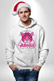 Neon Jungle Leopar Tasarım Erkek Kadın Beyaz Dijital Baskılı Kapüşonlu Sweatshirt Hoodie
