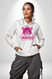 Neon Jungle Leopar Tasarım Erkek Kadın Beyaz Dijital Baskılı Kapüşonlu Sweatshirt Hoodie