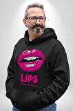 Lips Ruj Pembe Dudak Sınırsız Düşün Erkek Kadın Siyah Dijital Baskılı Kapüşonlu Sweatshirt Hoodie