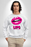Lips Ruj Pembe Dudak Sınırsız Düşün Erkek Kadın Unisex Dijital Baskılı Beyaz Sweatshirt