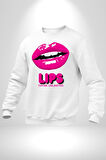 Lips Ruj Pembe Dudak Sınırsız Düşün Erkek Kadın Unisex Dijital Baskılı Beyaz Sweatshirt
