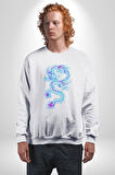 Çin Sitili Ejderha Bereket Tanrısı Erkek Kadın Unisex Dijital Baskılı Beyaz Sweatshirt