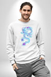 Çin Sitili Ejderha Bereket Tanrısı Erkek Kadın Unisex Dijital Baskılı Beyaz Sweatshirt